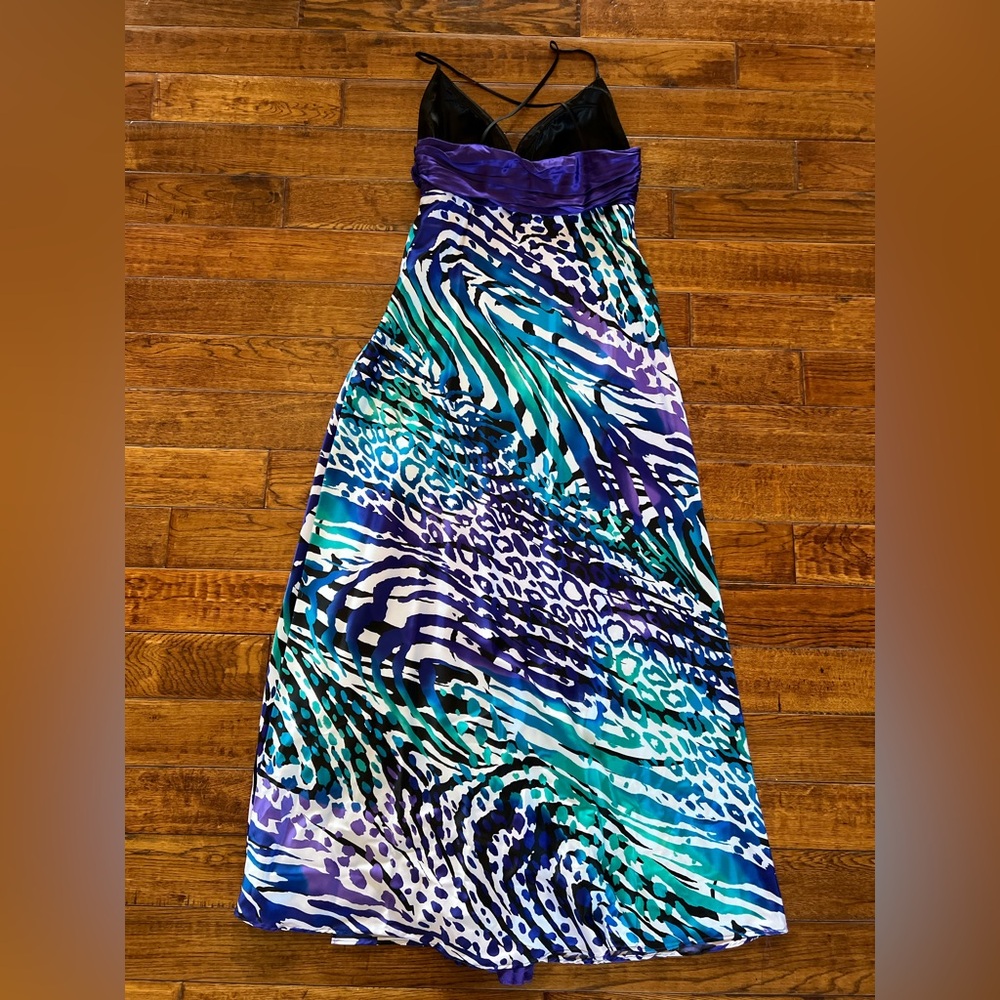 Cache Dress Maxi Satin Teal Abstract Print Purple Size 8 - Picture 8 of 16